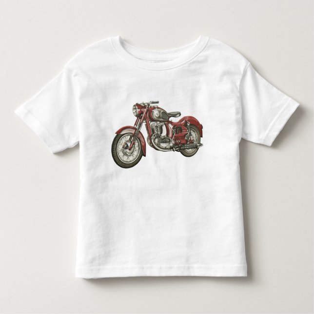 Cool Toddler T-shirt with Big Red Retro Motorbike (Front)