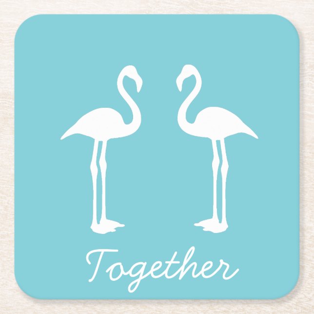 Cool Together Flamingo Couple Paper Coaster (Front)