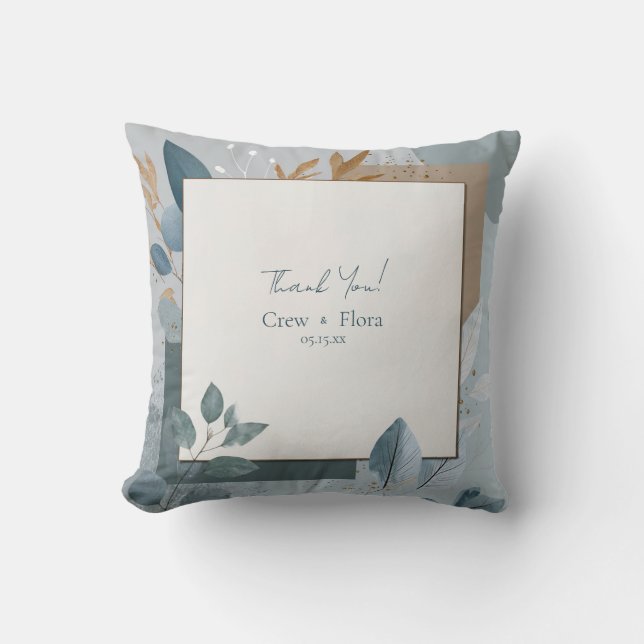 Cool Tone Eucalyptus Gold Leaf Geometric Abstract Cushion (Front)