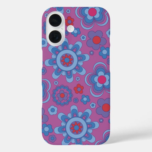 Cool-Toned Retro Flower Power Case-Mate iPhone Case (Back)