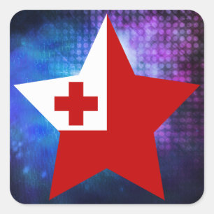 Cool Tonga Flag Star Square Sticker