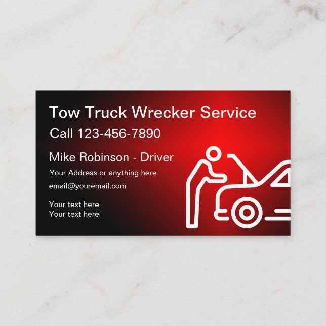 Cool Tow Truck Driver Business Cards (Front)