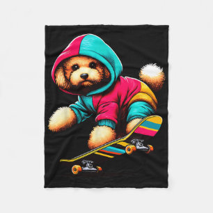 Cool Toy Poodle Dog Skateboarding Illustration Art Fleece Blanket