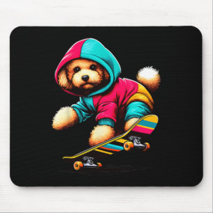 Cool Toy Poodle Dog Skateboarding Illustration Art Mouse Pad