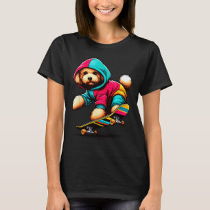 Cool Toy Poodle Dog Skateboarding Illustration Art T-Shirt