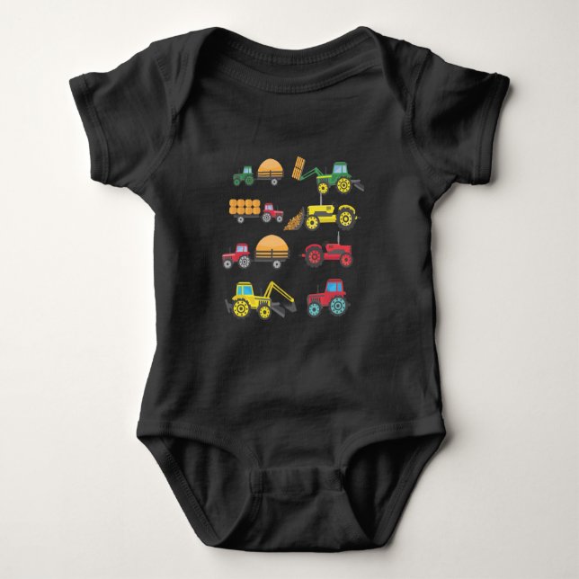 Cool Tractor Drawing Farm Lover Agriculture Kid Baby Bodysuit (Front)