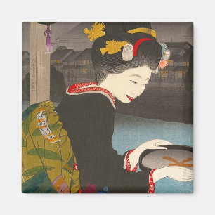 Cool traditional japanese woodprint classic geisha magnet