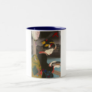 Cool traditional japanese woodprint classic geisha Two-Tone coffee mug