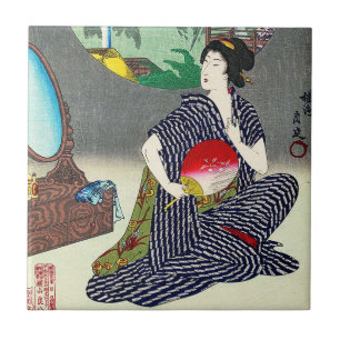 Cool traditional japanese woodprint geisha art ceramic tile