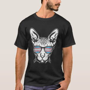 Cool Transgender Sphynx Cat with Sunglasses Retro T-Shirt