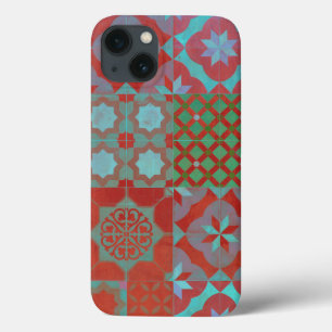Cool, trendy Aegean tiles in red and blue iPhone 13 Case