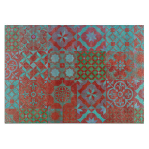 Cool, trendy Aegean tiles in red and blue Cutting Board