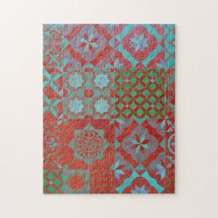 Cool, trendy Aegean tiles in red and blue Jigsaw Puzzle