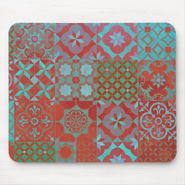 Cool, trendy Aegean tiles in red and blue Mouse Pad (Front)