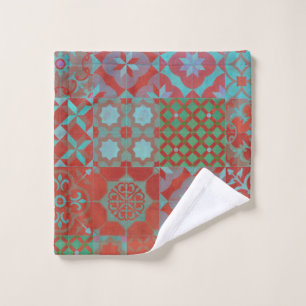 Cool, trendy Aegean tiles in red and blue Wash Cloth