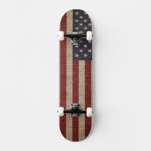 Cool trendy America flag burlap texture Skateboard