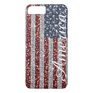 Cool trendy America flag shining faux glitter iPhone 8 Plus/7 Plus Case