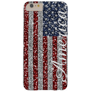 Cool trendy America flag shining faux glitter Barely There iPhone 6 Plus Case