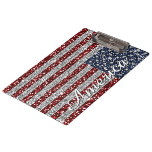 Cool trendy America flag shining faux glitter Clipboard