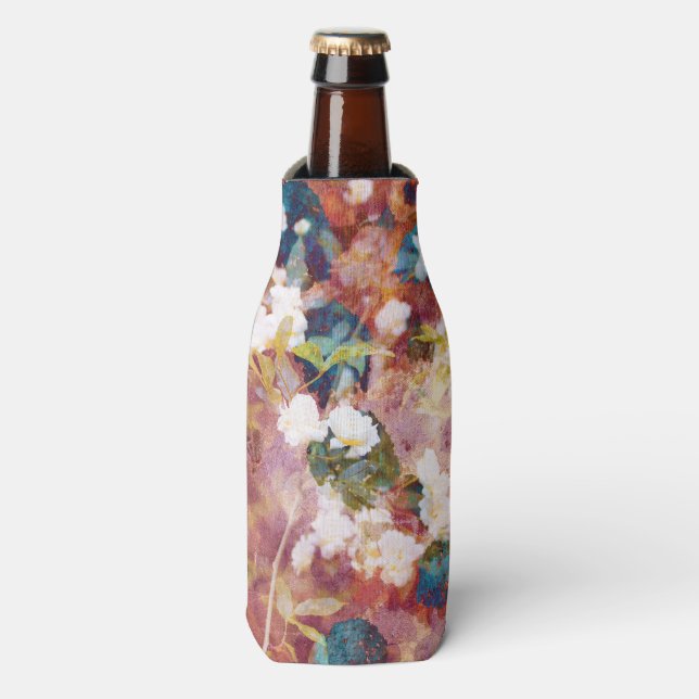 Cool, trendy art of romantic flower pattern bottle cooler (Bottle Front)