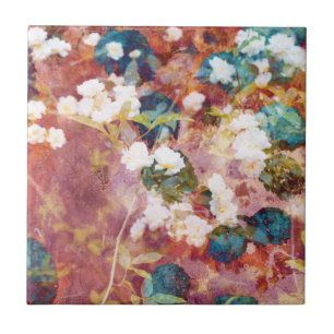 Cool, trendy art of romantic flower pattern ceramic tile