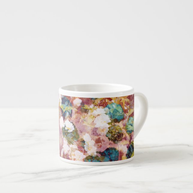 Cool, trendy art of romantic flower pattern espresso cup (Front Right)