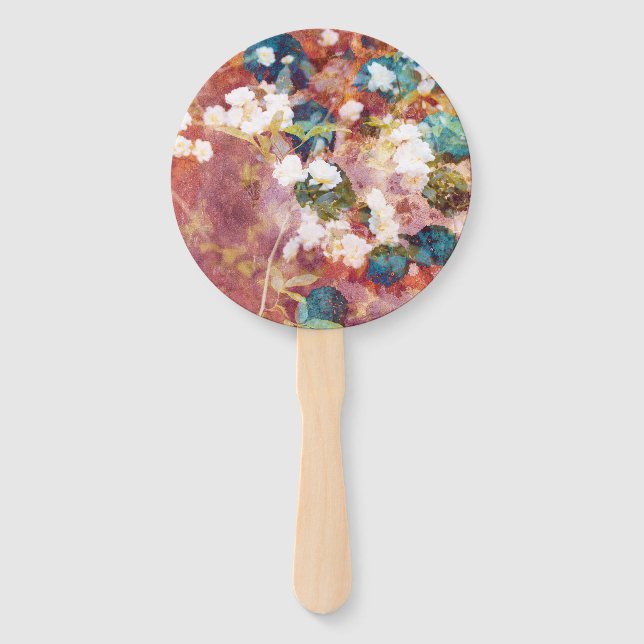 Cool, trendy art of romantic flower pattern hand fan (Front)