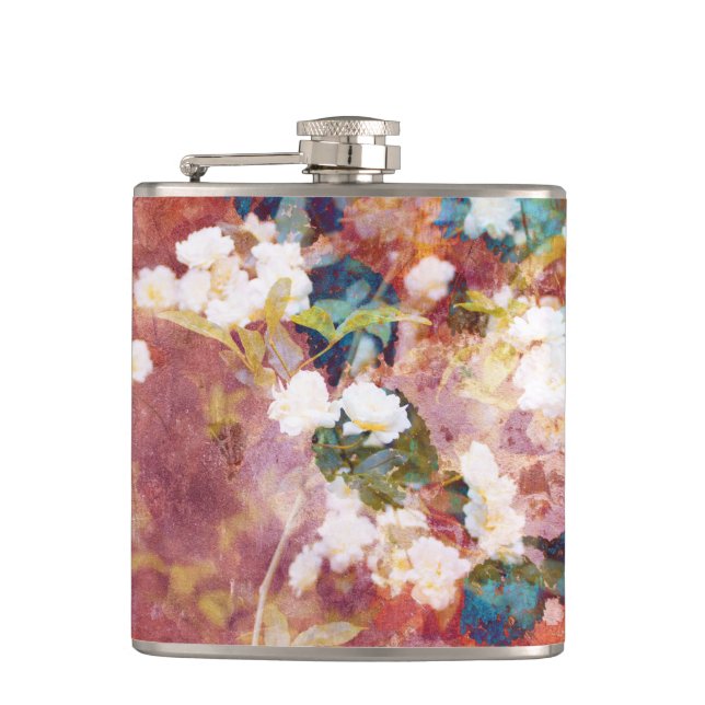 Cool, trendy art of romantic flower pattern hip flask (Front)