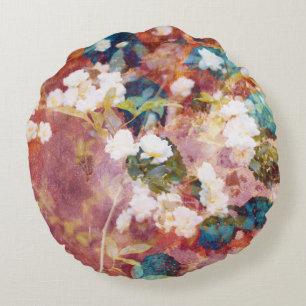 Cool, trendy art of romantic flower pattern round cushion