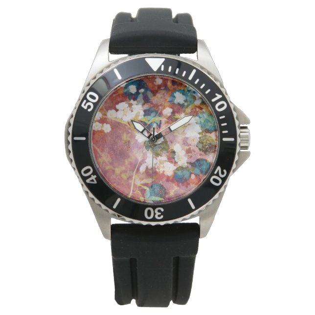 Cool, trendy art of romantic flower pattern watch (Front)