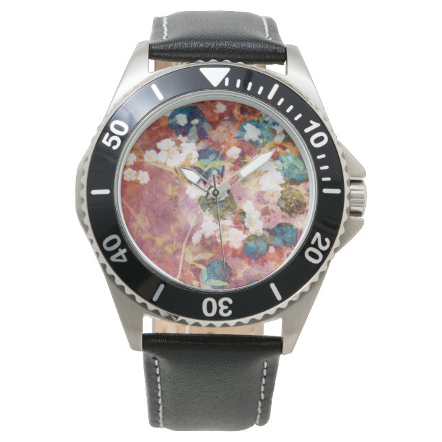 Cool, trendy art of romantic flower pattern watch (Front)