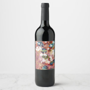 Cool, trendy art of romantic flower pattern wine label