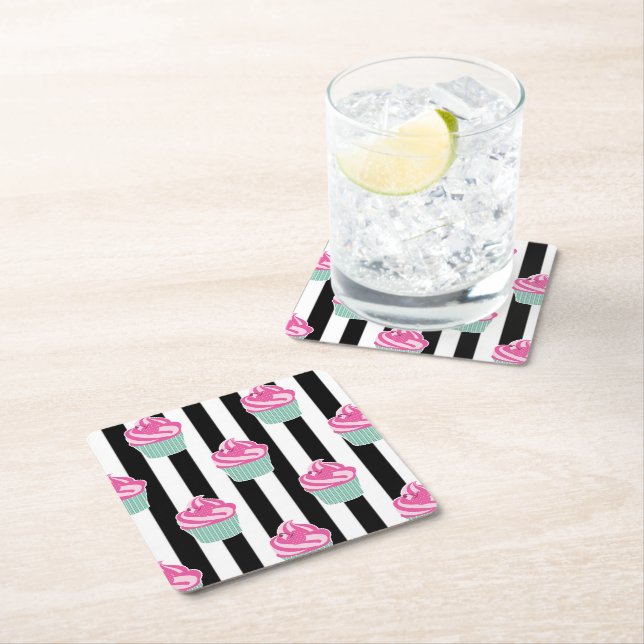 Cool Trendy Black and Wite Square Paper Coaster (Insitu)