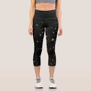 Cool Trendy Black Galaxy Outerspace Stars Universe Capri Leggings