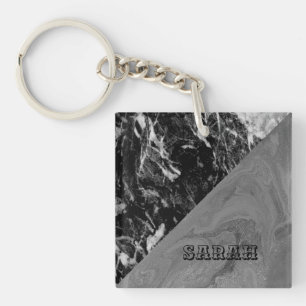 Cool Trendy Black Marble Key Ring