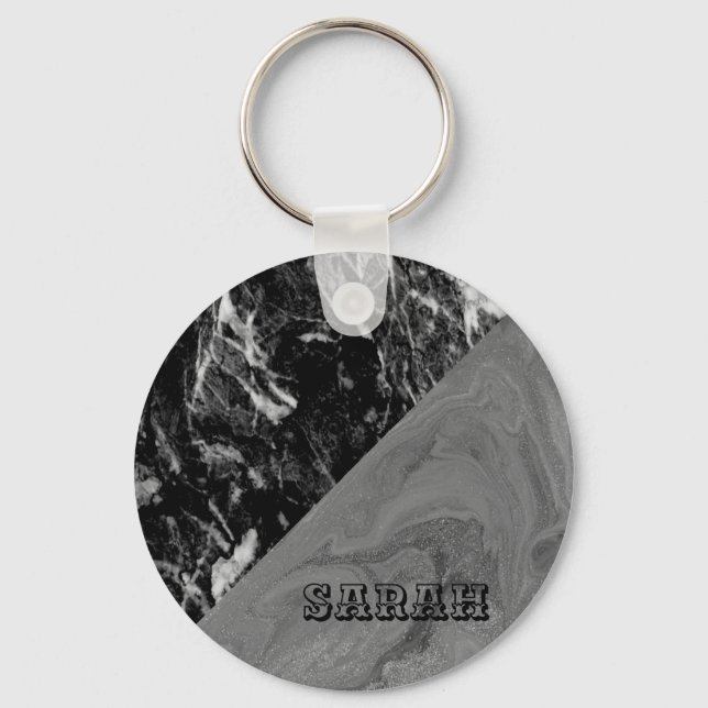 Cool Trendy Black Marble   Key Ring (Front)