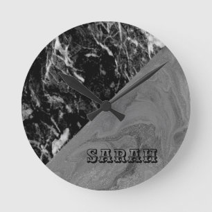 Cool Trendy Black Marble Round Clock