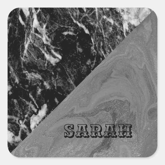 Cool Trendy Black Marble Square Sticker (Front)