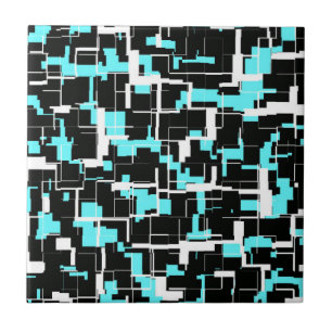 Cool Trendy Black White Blue Pattern Ceramic Tile