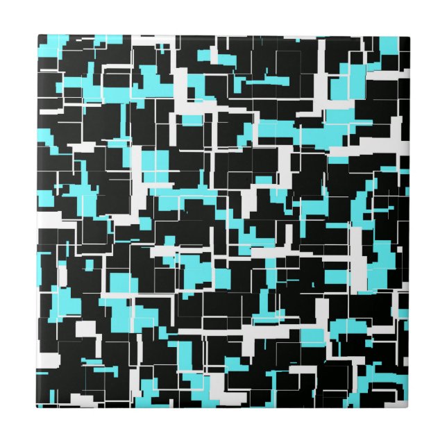Cool Trendy Black White Blue Pattern Ceramic Tile (Front)