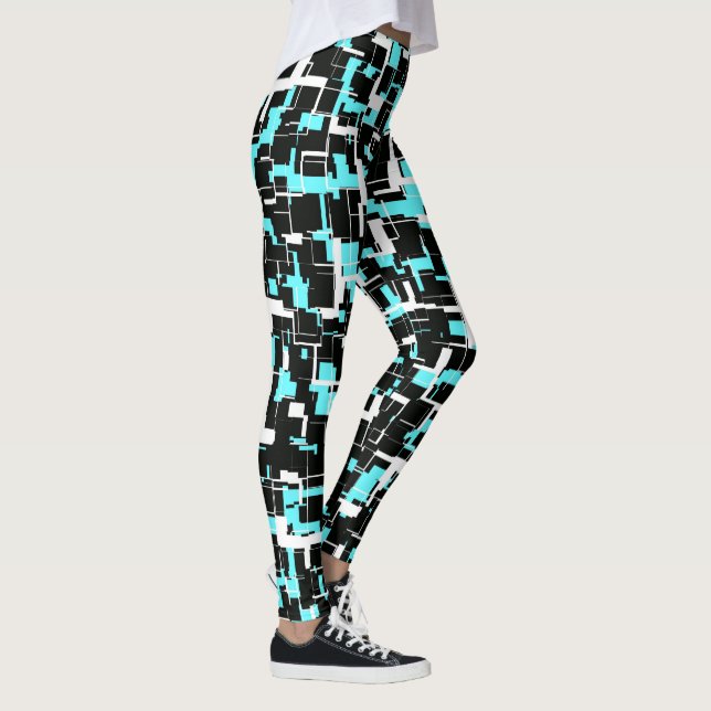 Cool Trendy Black White Blue Pattern Leggings (Right)