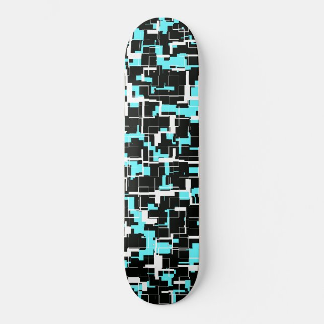 Cool Trendy Black White Blue Pattern Skateboard (Front)