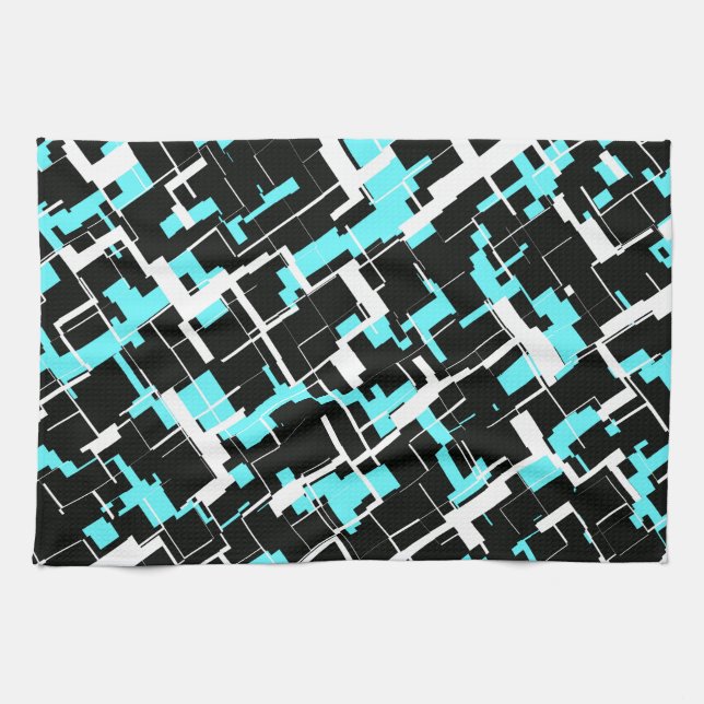 Cool Trendy Black White Blue Pattern Tea Towel (Horizontal)