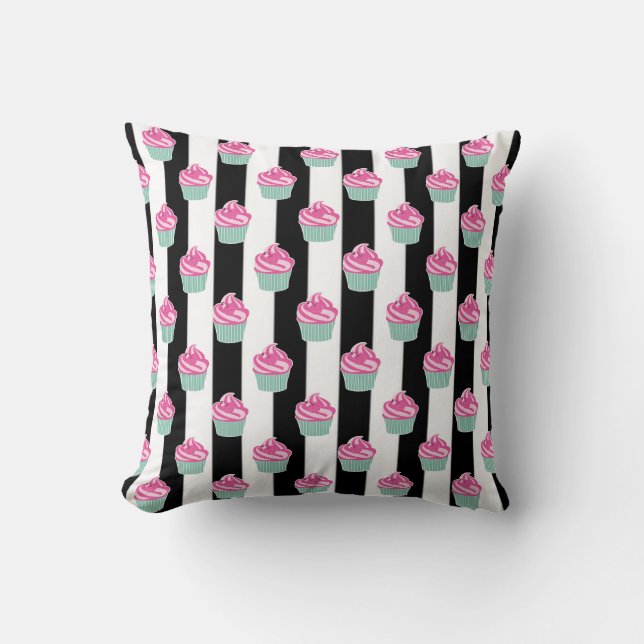 Cool Trendy Bleck and Withe, Cup Cakes Cushion (Front)