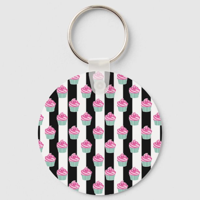 Cool Trendy Bleck and Withe, Cup Cakes Key Ring (Front)