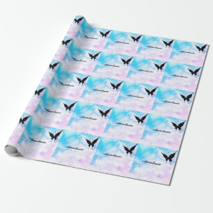 Cool Trendy Blue Buterfly whit your name Wrapping Paper