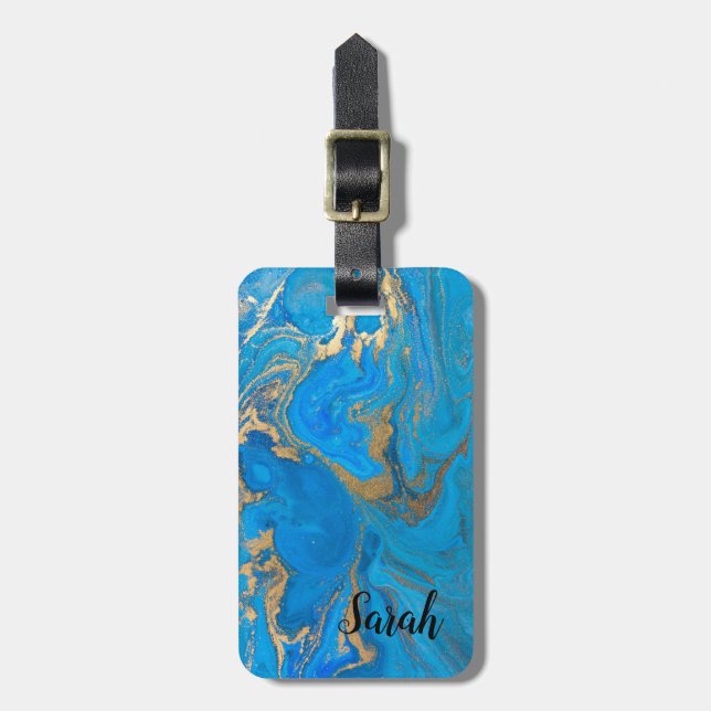 Cool Trendy Blue Marble   Luggage Tag (Front Vertical)