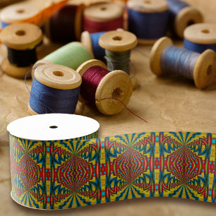 Cool Trendy Blue Red Yellow Vintage Tribal Ethnic Grosgrain Ribbon