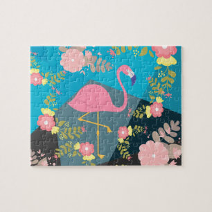 Cool Trendy Chic Cute Pink Girly Floral Flamingo Jigsaw Puzzle