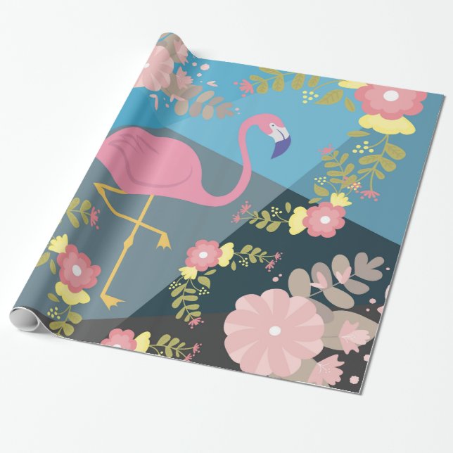 Cool Trendy Chic Cute Pink Girly Floral Flamingo Wrapping Paper (Unrolled)